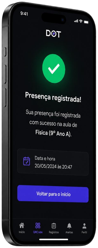 App do aluno — presença registrada