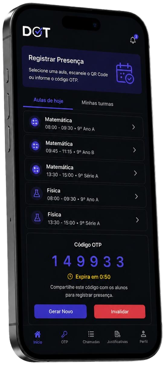 App do professor — registrar presença com OTP